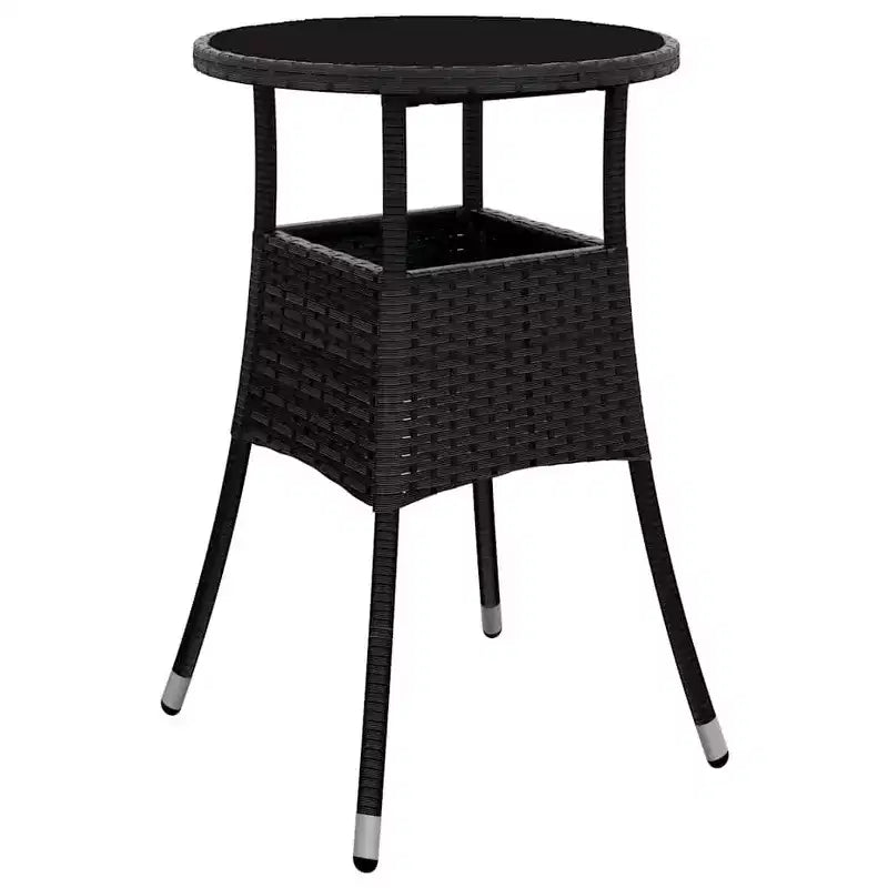 vidaXL Dinner Table Round Patio Dining Table Tempered Glass and Poly Rattan - Black