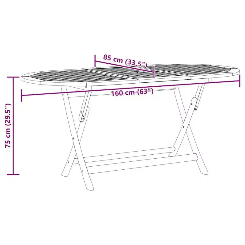 vidaXL Table de jardin Bois Marron Bois d'eucalyptus massif Moyen Pliable - 63 x 33,5 x 29,5 Marron