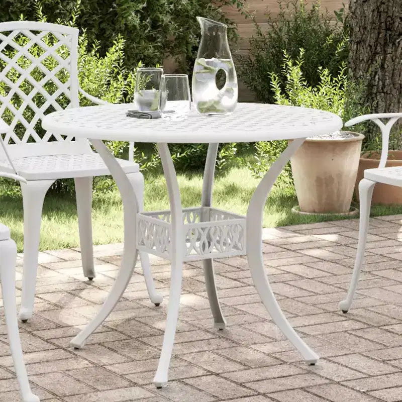 vidaXL Table de jardin blanche en fonte d'aluminium Table de jardin durable de taille moyenne