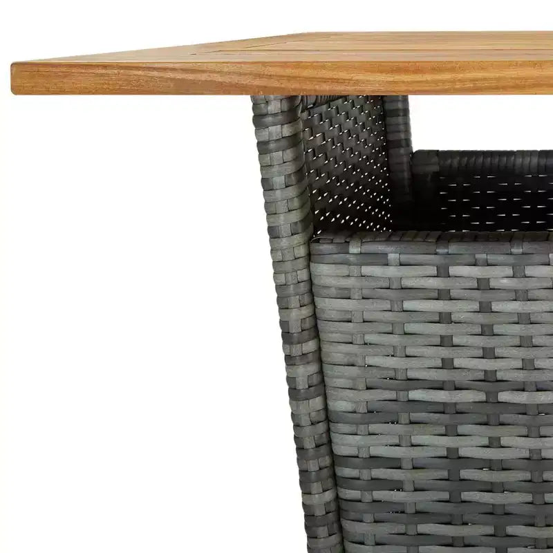 vidaXL Table de bar d'extérieur avec 1 étagère Bois d'acacia massif et rotin PE
