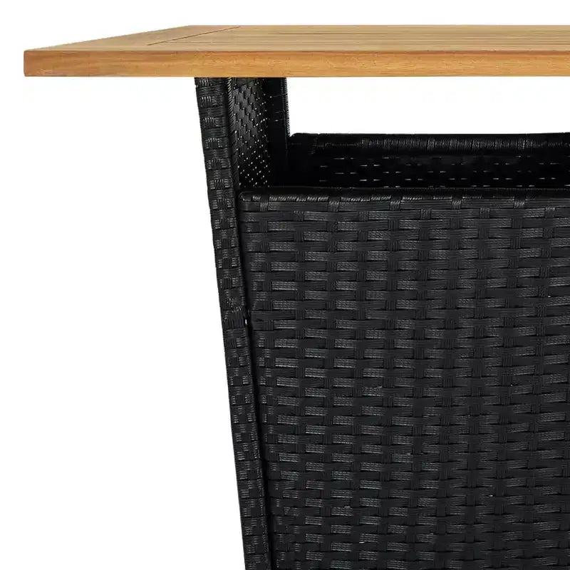 vidaXL Table de bar d'extérieur avec 1 étagère Bois d'acacia massif et rotin PE
