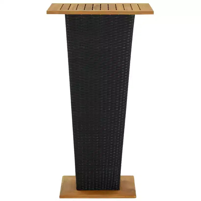vidaXL Table de bar d'extérieur avec 1 étagère Bois d'acacia massif et rotin PE