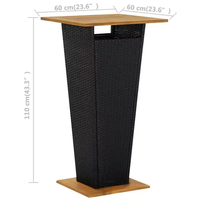 vidaXL Table de bar d'extérieur avec 1 étagère Bois d'acacia massif et rotin PE