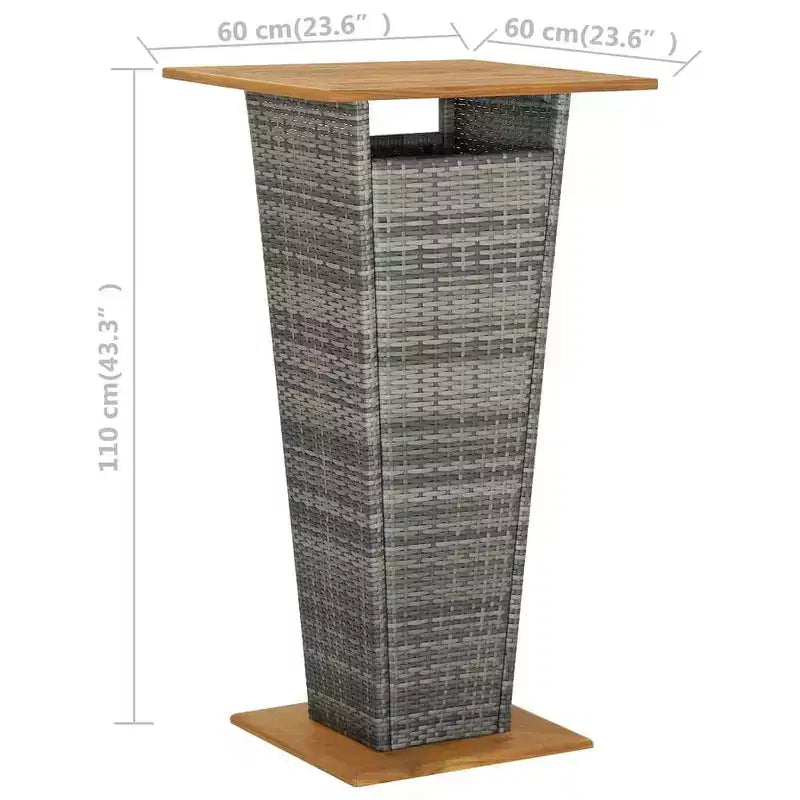 vidaXL Table de bar d'extérieur avec 1 étagère Bois d'acacia massif et rotin PE