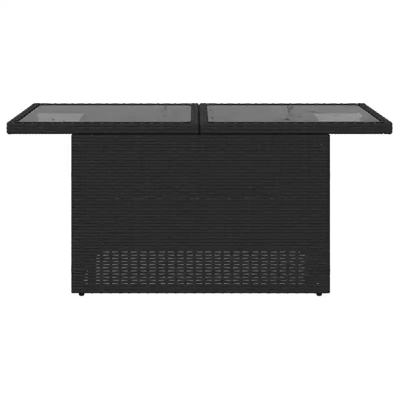 vidaXL Table de jardin en résine tressée noire, verre trempé, acier enduit de poudre