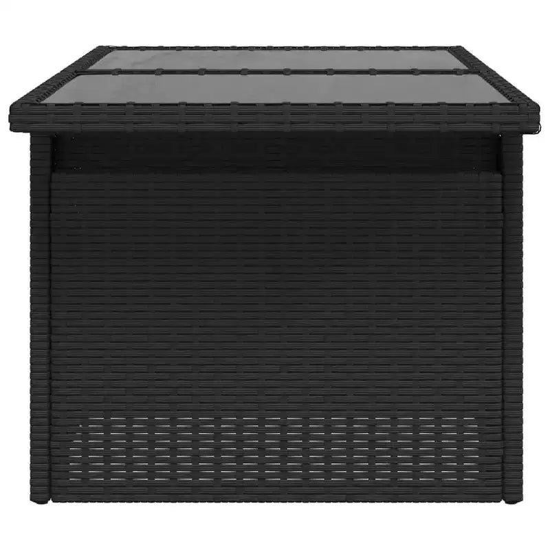 vidaXL Table de jardin en résine tressée noire, verre trempé, acier enduit de poudre
