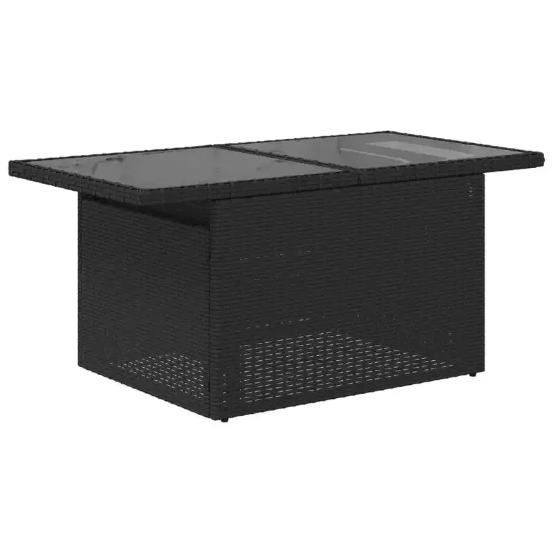 vidaXL Table de jardin en résine tressée noire, verre trempé, acier enduit de poudre
