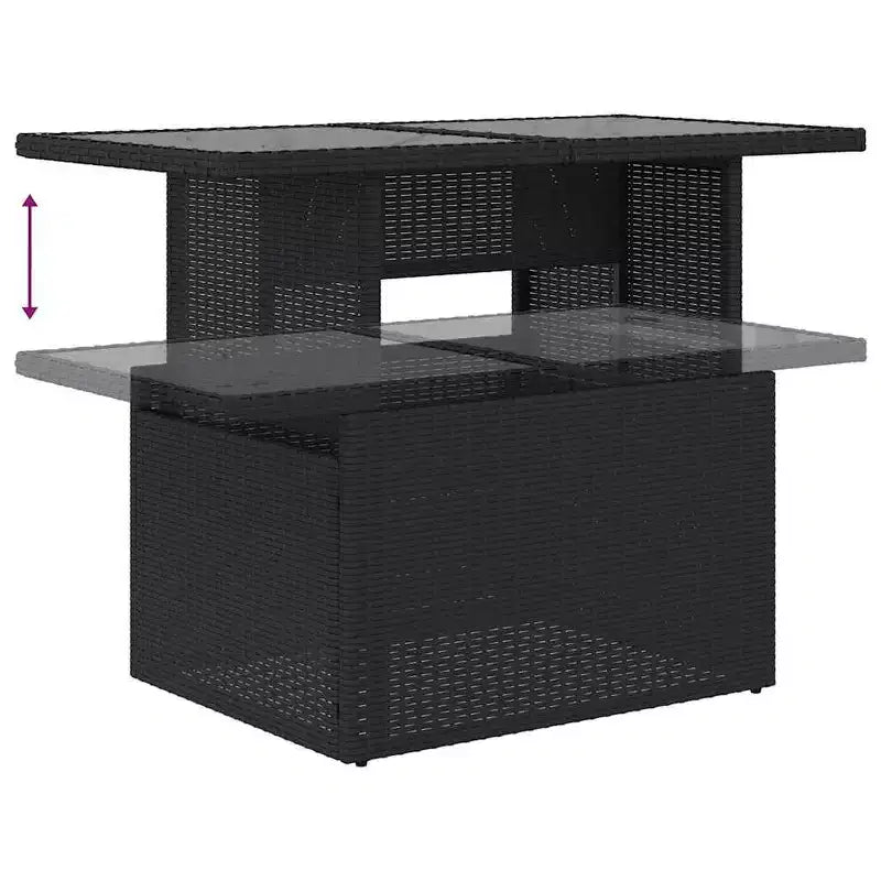 vidaXL Table de jardin en résine tressée noire, verre trempé, acier enduit de poudre
