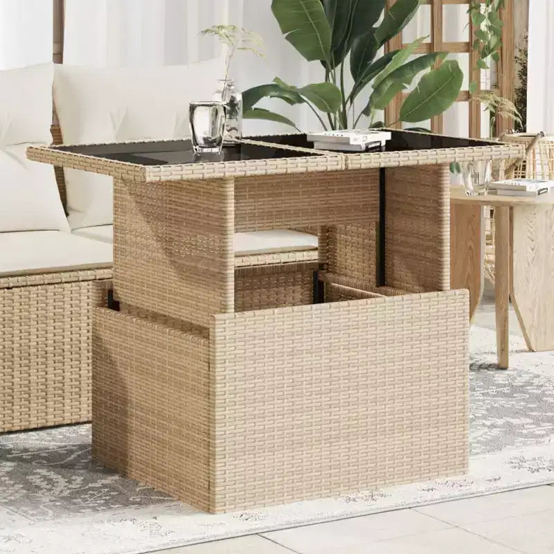 vidaXL Table de jardin en résine tressée noire, verre trempé, acier enduit de poudre