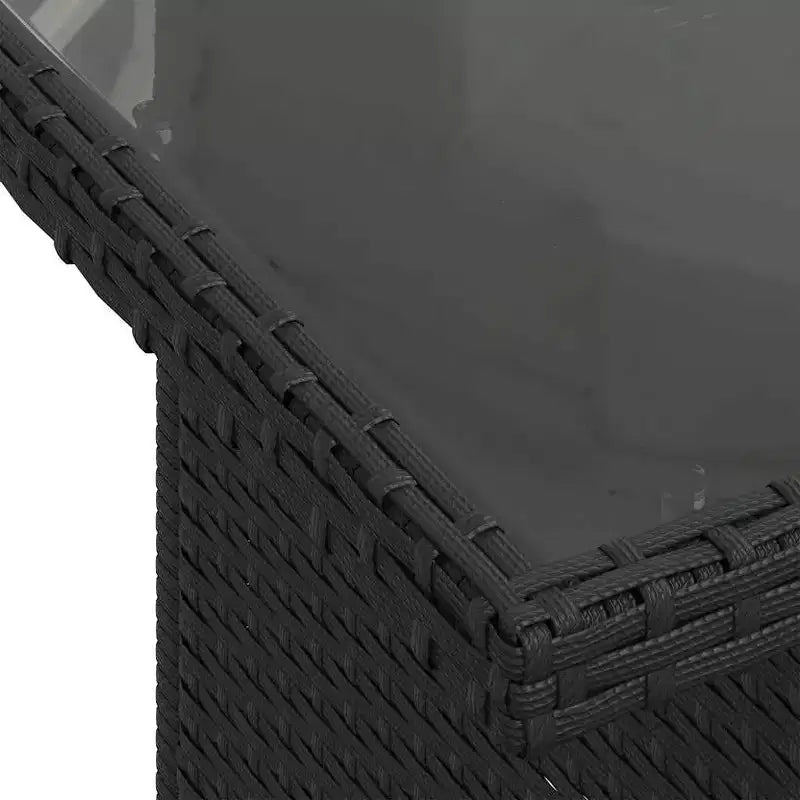 vidaXL Table de jardin en résine tressée noire, verre trempé, acier enduit de poudre