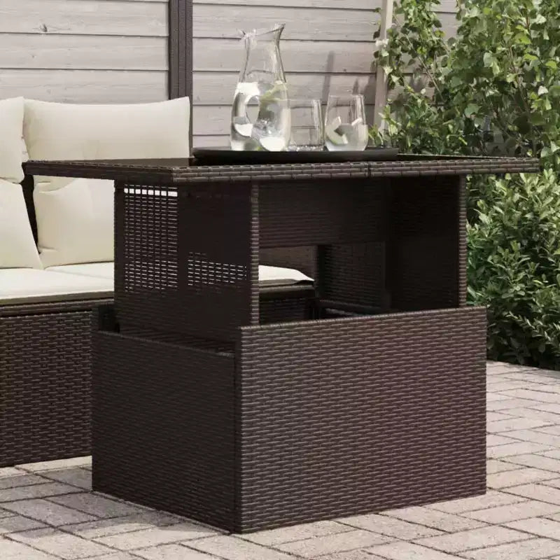 vidaXL Table de jardin en résine tressée noire, verre trempé, acier enduit de poudre