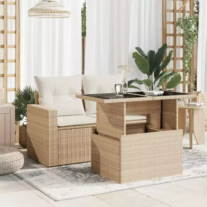 vidaXL Table de jardin en résine tressée noire, verre trempé, acier enduit de poudre