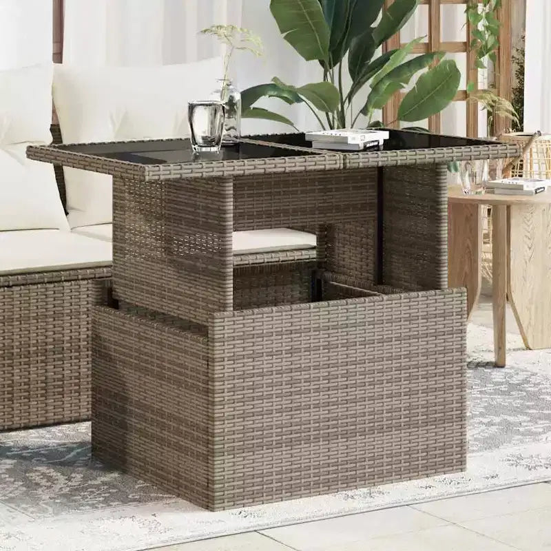 vidaXL Table de jardin en résine tressée noire, verre trempé, acier enduit de poudre