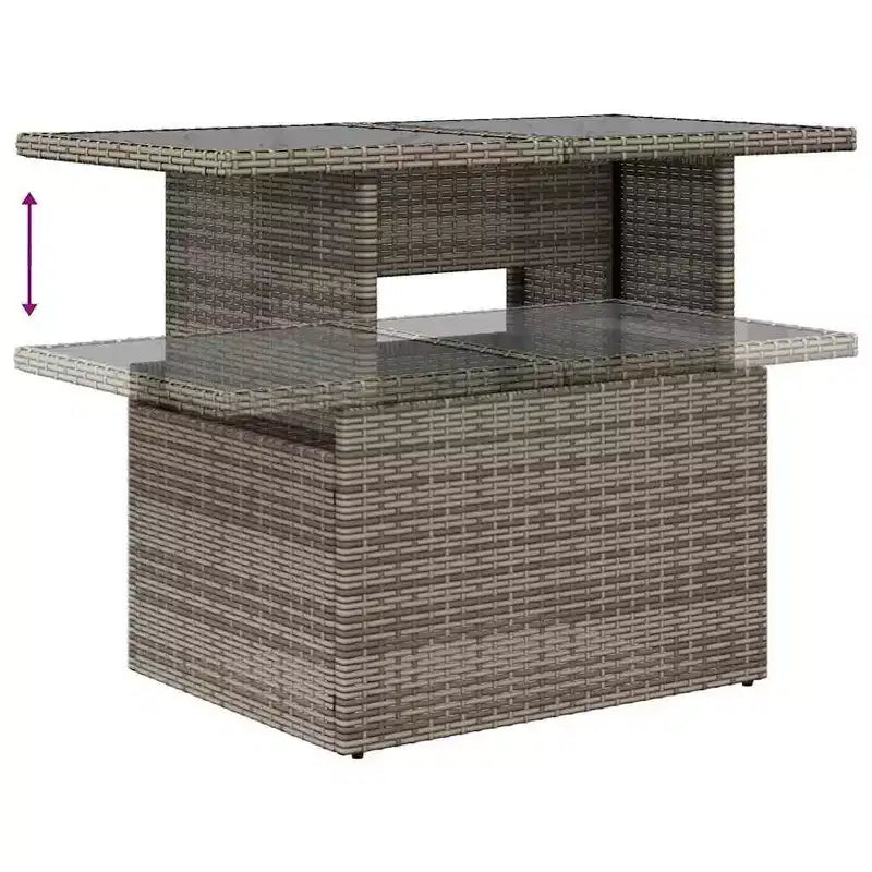 vidaXL Table de jardin en résine tressée noire, verre trempé, acier enduit de poudre