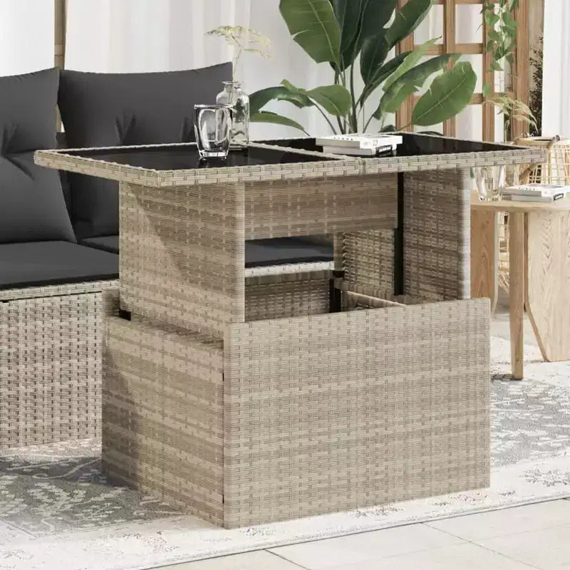 vidaXL Table de jardin en résine tressée noire, verre trempé, acier enduit de poudre