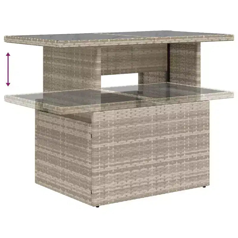 vidaXL Table de jardin en résine tressée noire, verre trempé, acier enduit de poudre