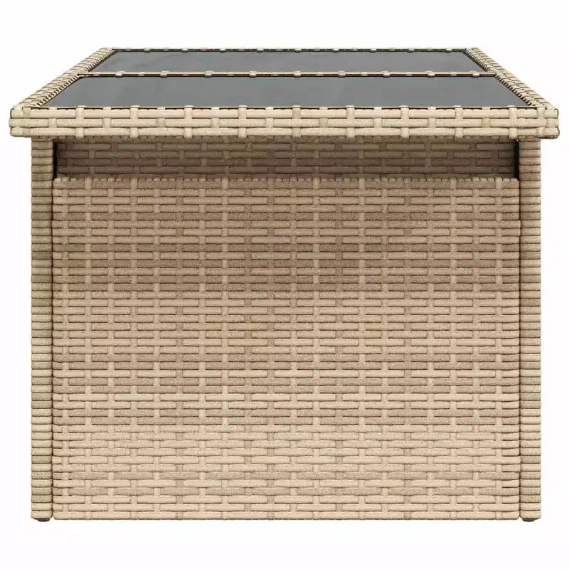 vidaXL Table de jardin en résine tressée noire, verre trempé, acier enduit de poudre
