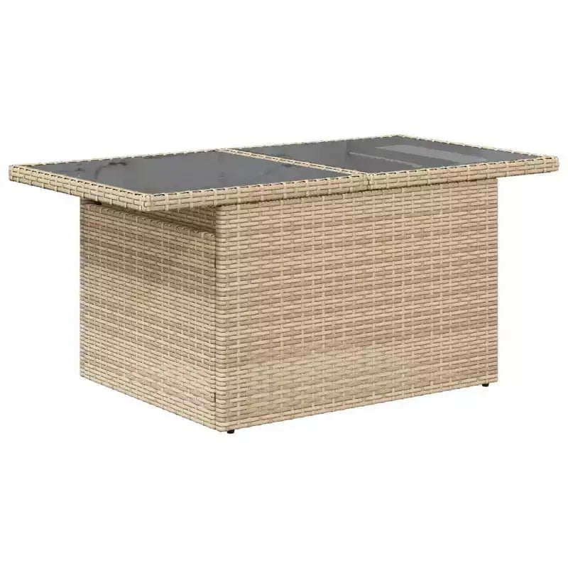 vidaXL Table de jardin en résine tressée noire, verre trempé, acier enduit de poudre
