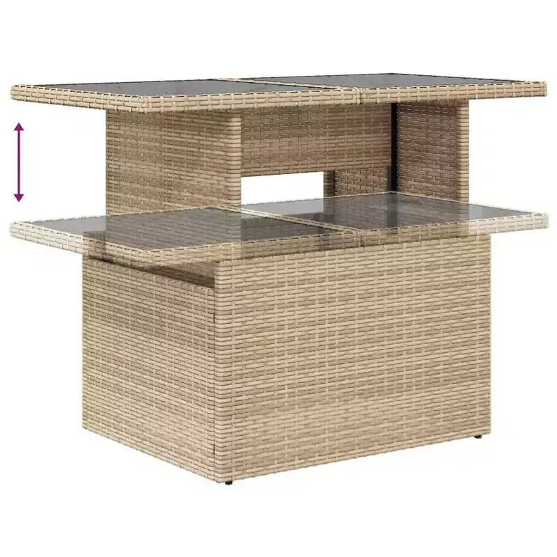 vidaXL Table de jardin en résine tressée noire, verre trempé, acier enduit de poudre