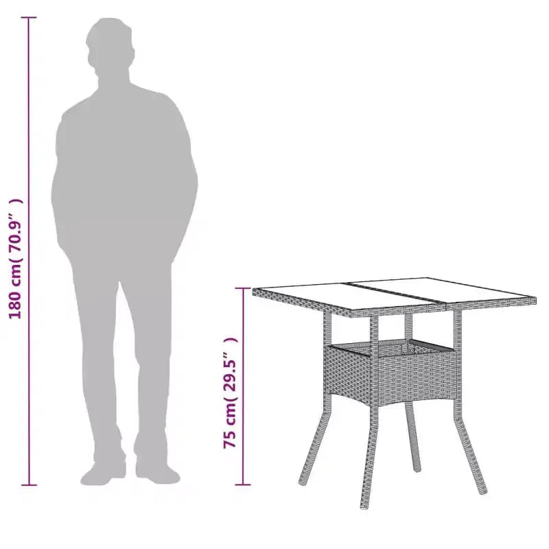 vidaXL Table de jardin gris clair en résine tressée moyenne matériaux résistants aux UV