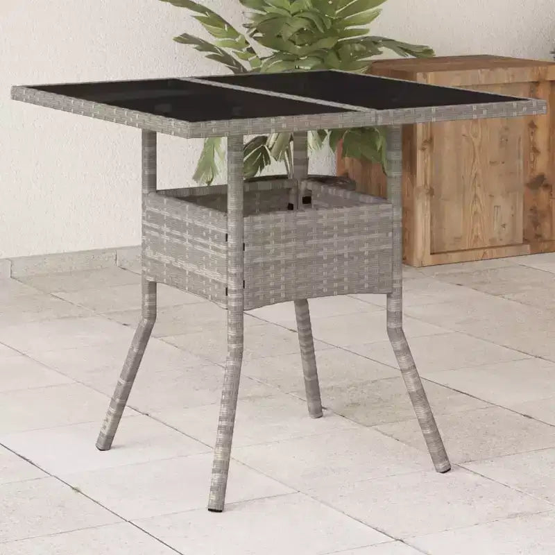 vidaXL Table de jardin gris clair en résine tressée moyenne matériaux résistants aux UV