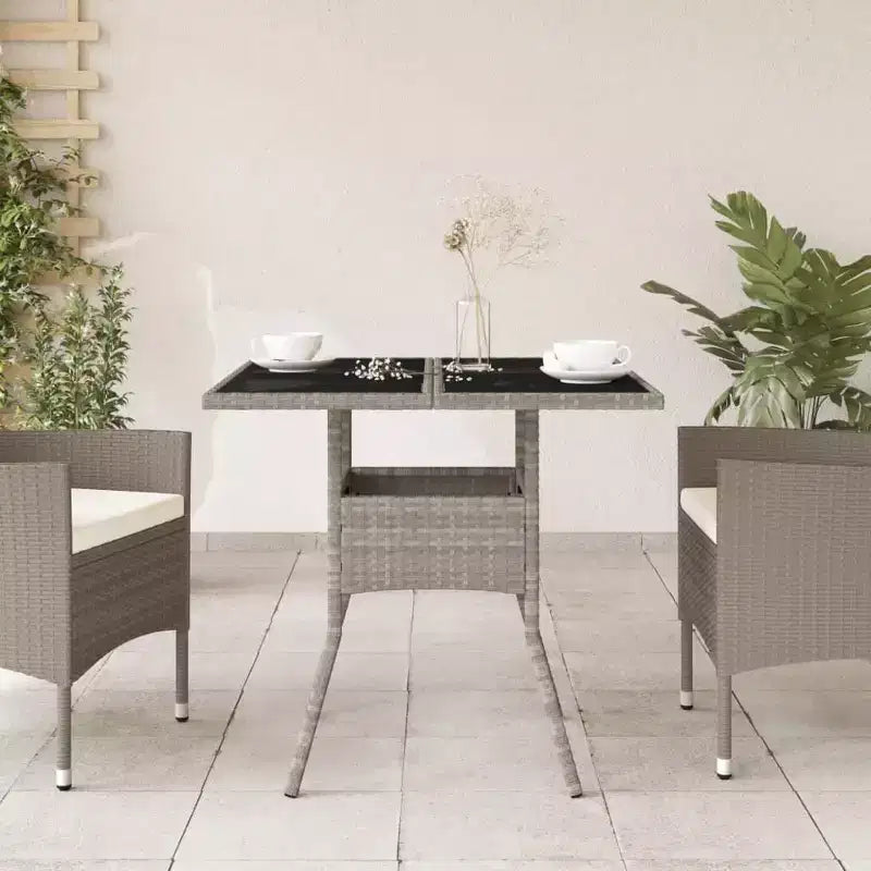 vidaXL Table de jardin gris clair en résine tressée moyenne matériaux résistants aux UV