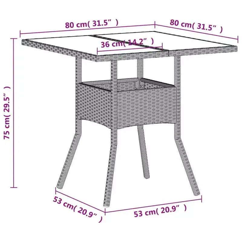 vidaXL Table de jardin gris clair en résine tressée moyenne matériaux résistants aux UV