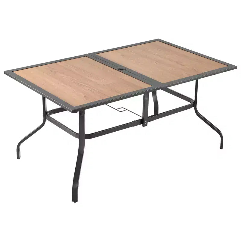 VEVOR Outdoor Patio Dining Table, 59 inch Long Rectangular Wood-Like Steel Slat Backyard Bistro Tables for 4-6, with 1.5 in Umbrella Hole, Brown