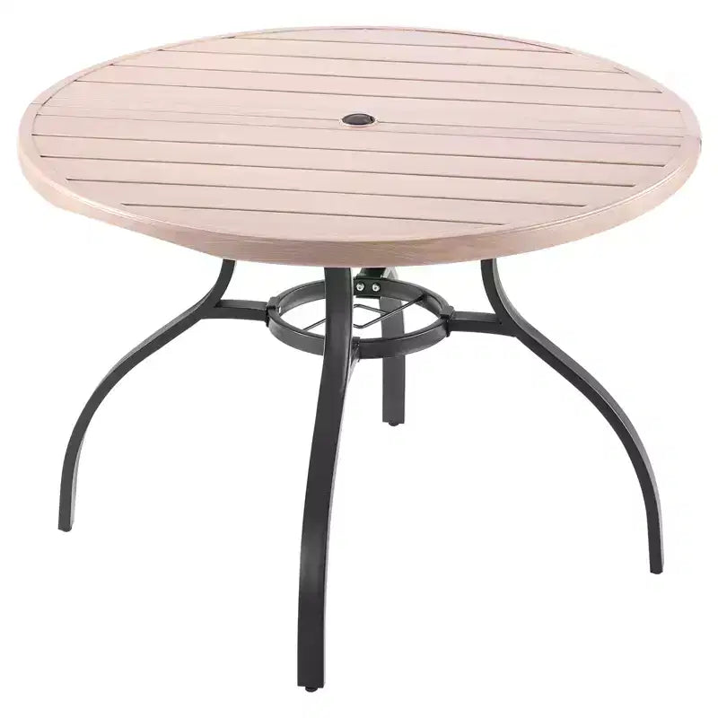 VEVOR Outdoor Patio Dining Table, 41 inch Round Wood-Like Steel Slat Backyard Bistro Coffee Tables for 4, with 1.5 in Umbrella Hole, Gray