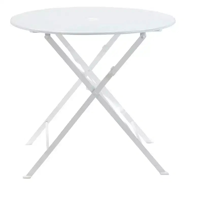 HomeRoots 30 White Rounded Aluminum Folding Outdoor Bistro Table with Umbrella Hole