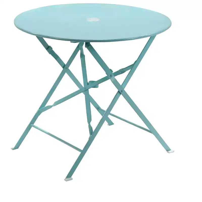 HomeRoots 30 Aqua Rounded Aluminum Folding Outdoor Bistro Table with Umbrella Hole