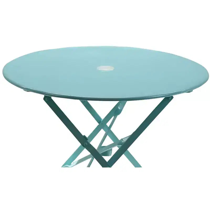 HomeRoots Table de bistrot pliante d'extérieur arrondie en aluminium aqua de 30 po avec trou pour parasol