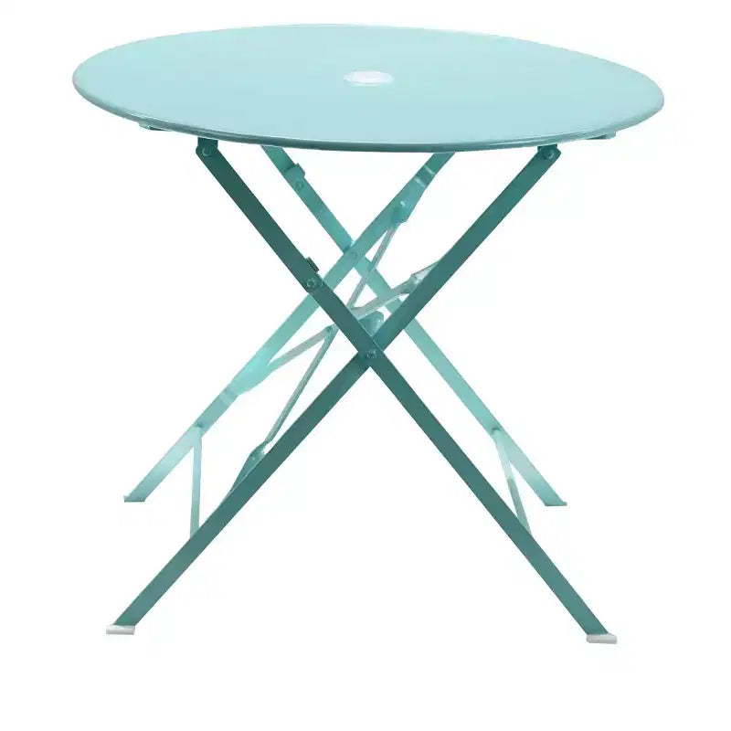 HomeRoots Table de bistrot pliante d'extérieur arrondie en aluminium aqua de 30 po avec trou pour parasol