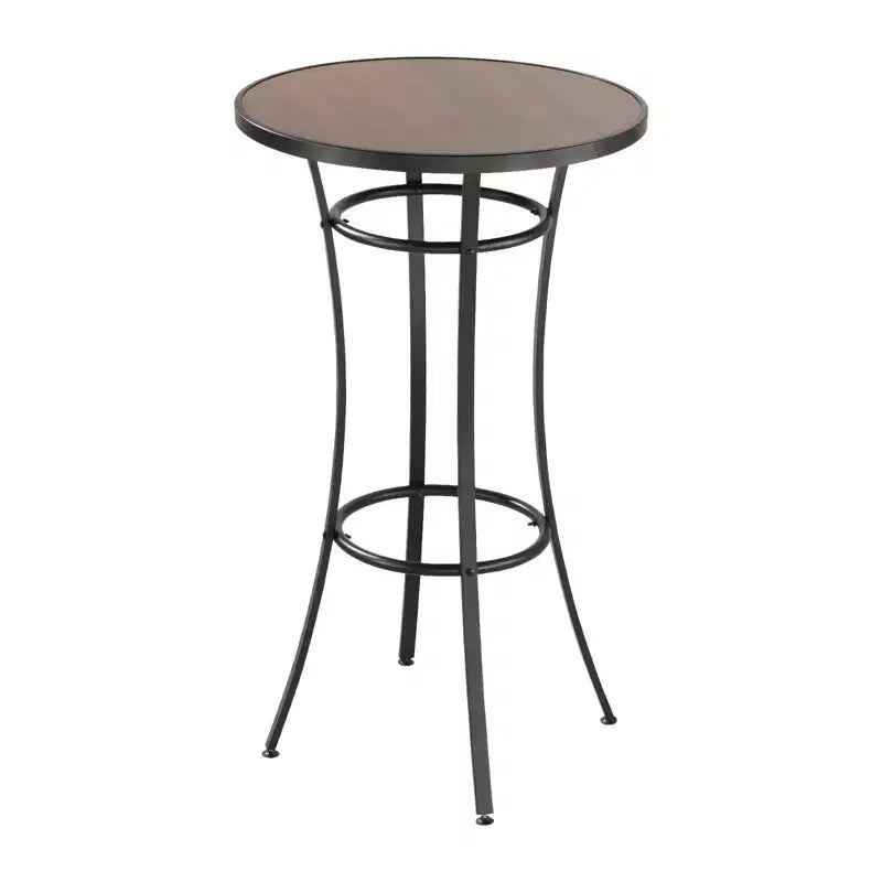 VEVOR Outdoor Round Bar Table, 23.7 in Counter Bar Height Bistro Table, Patio Dining Tables with Easy-to-Clean Top & Sturdy Metal Frame, Brown&Black