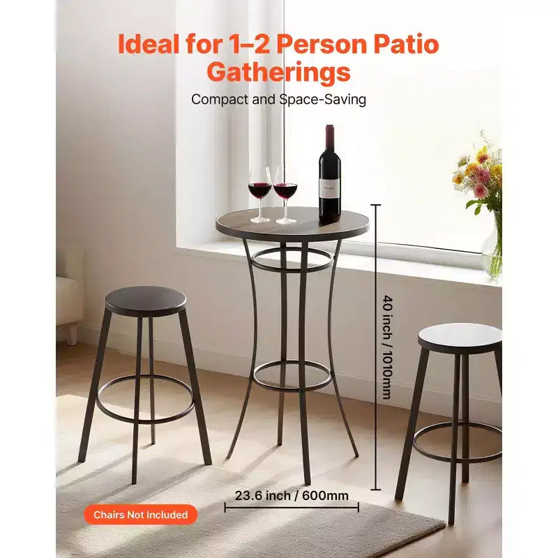 Table de bar ronde d'extérieur VEVOR, table de bistrot de 60 cm de hauteur de comptoir, tables à manger de patio avec plateau facile à nettoyer et cadre en métal robuste, marron et noir