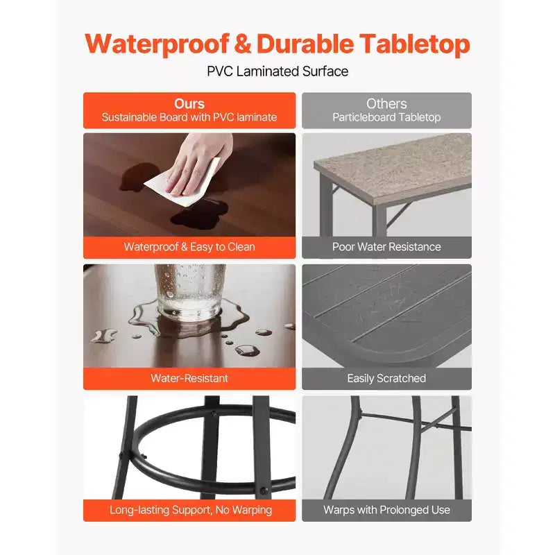 Table de bar ronde d'extérieur VEVOR, table de bistrot de 60 cm de hauteur de comptoir, tables à manger de patio avec plateau facile à nettoyer et cadre en métal robuste, marron et noir