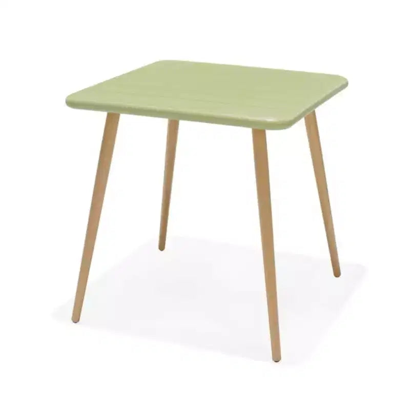 Table de bistrot urbaine en résine recyclée et pieds finition teck – vert