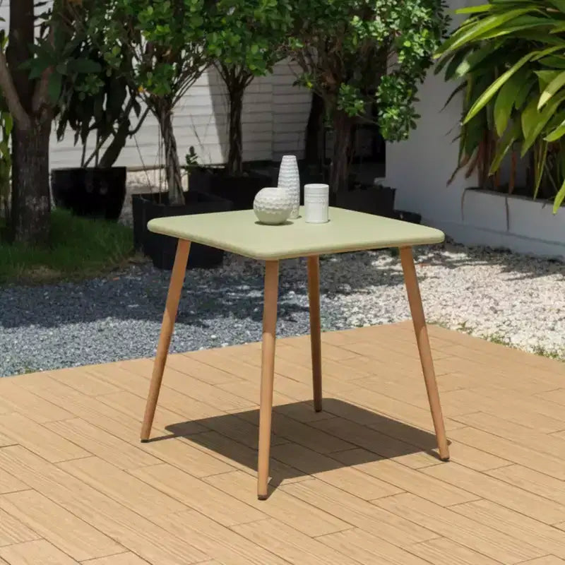 Table de bistrot urbaine en résine recyclée et pieds finition teck – vert
