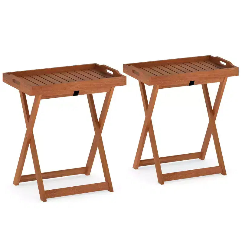 Costway Lot de 2 tables d'appoint en bois massif avec plateau amovible, tables de plateau TV rectangulaires, tables de bistrot