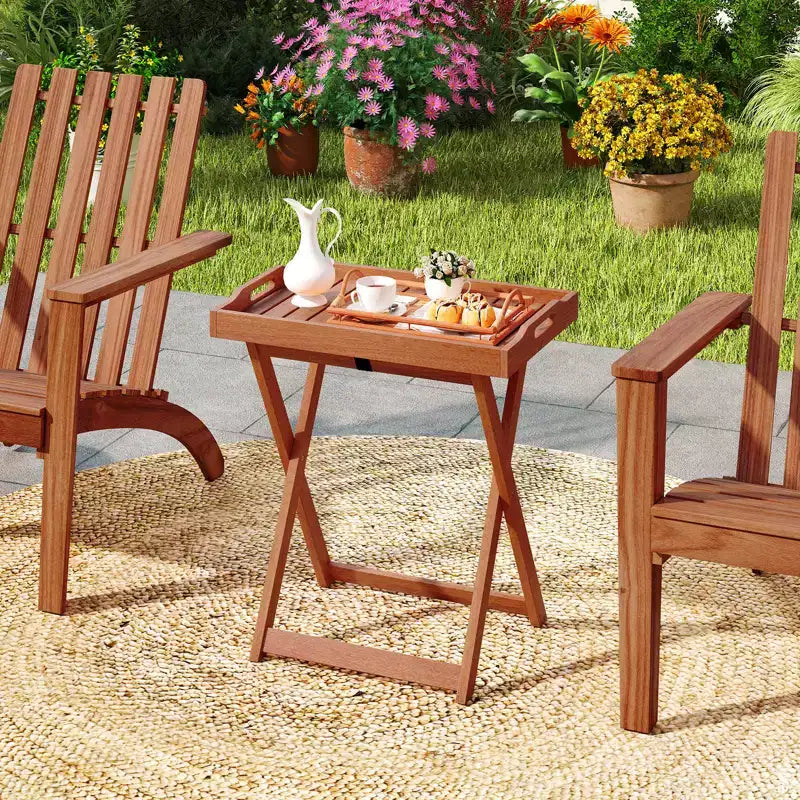 Costway Lot de 2 tables d'appoint en bois massif avec plateau amovible, tables de plateau TV rectangulaires, tables de bistrot