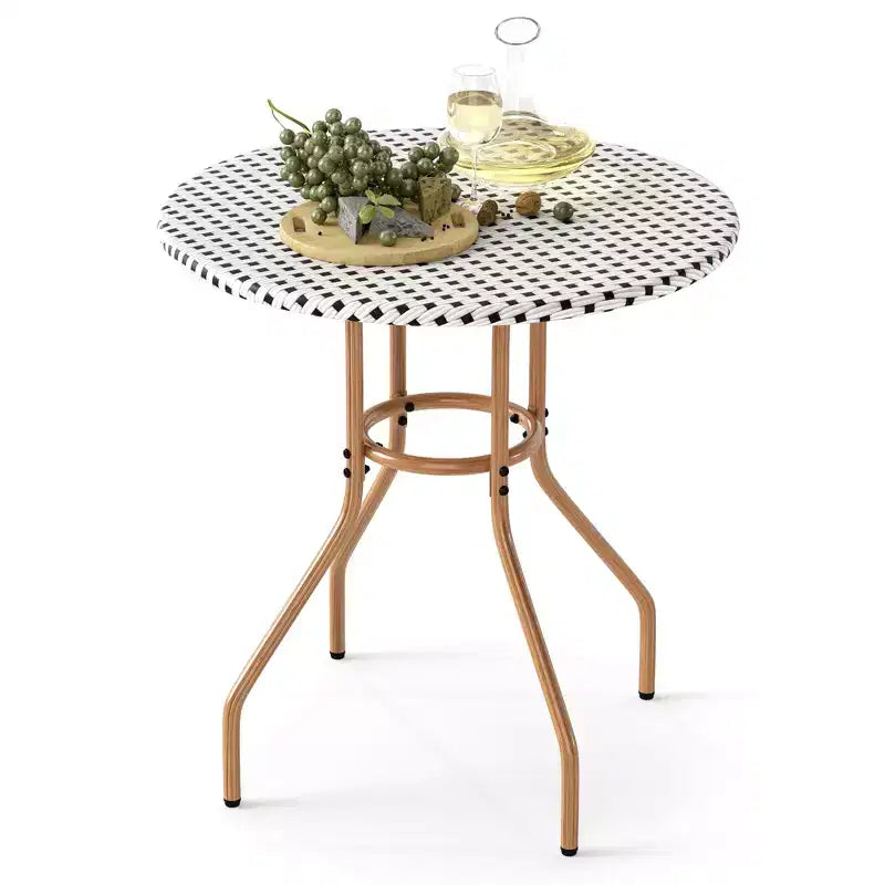 Costway 27.5 Outdoor Bistro Table PE Rattan Round Patio Side Table w/ Heavy Duty Metal Frame