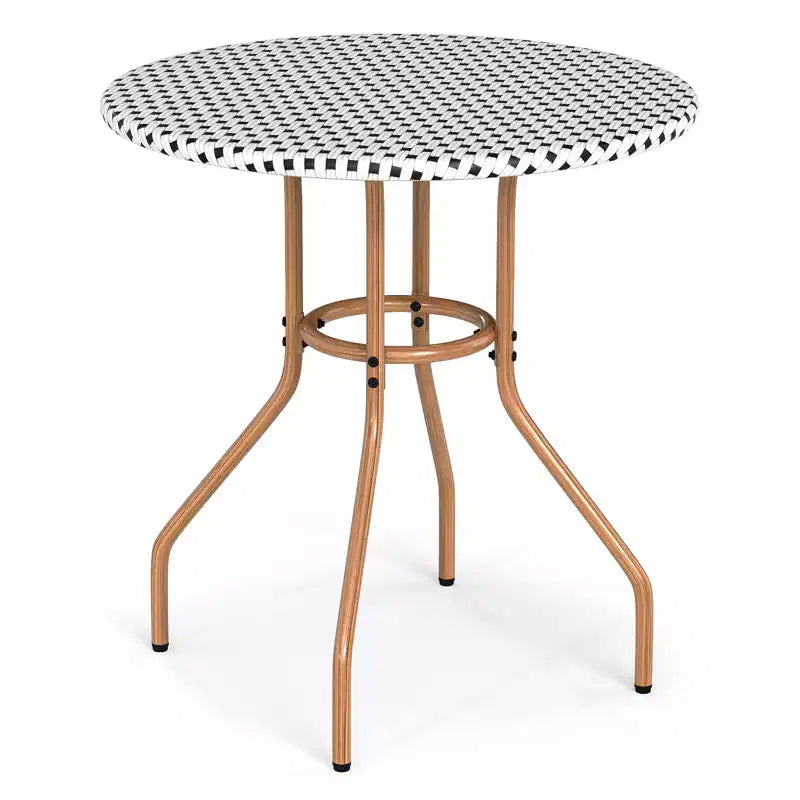 Costway Table de Bistro Extérieure 27,5 po en Rotin PE avec Cadre en Métal Robuste