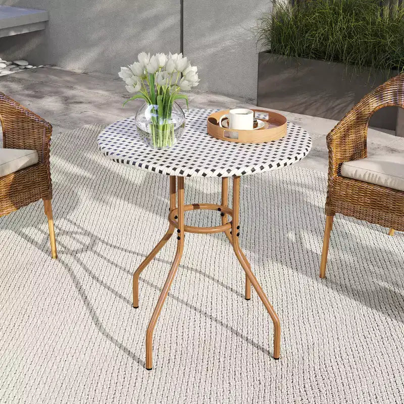 Costway Table de Bistro Extérieure 27,5 po en Rotin PE avec Cadre en Métal Robuste