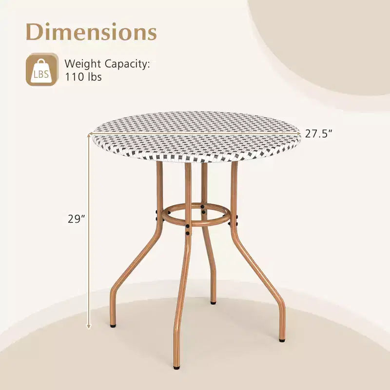 Costway Table de Bistro Extérieure 27,5 po en Rotin PE avec Cadre en Métal Robuste