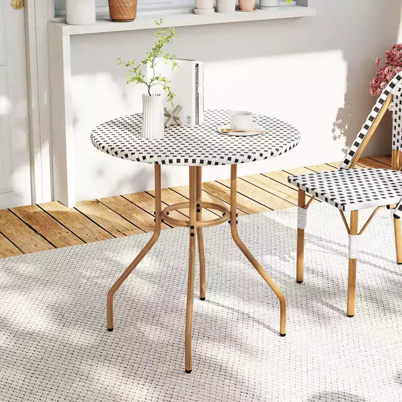 Costway Table de Bistro Extérieure 27,5 po en Rotin PE avec Cadre en Métal Robuste