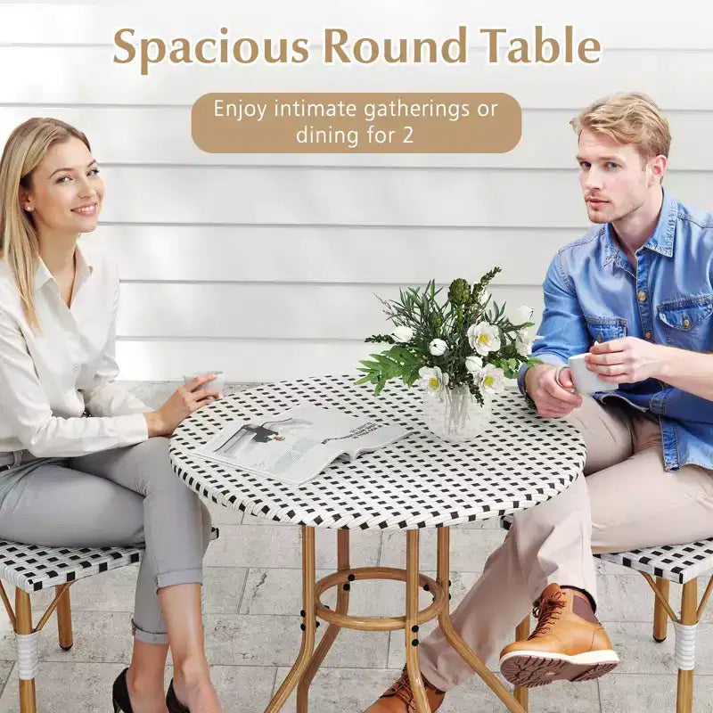 Costway Table de Bistro Extérieure 27,5 po en Rotin PE avec Cadre en Métal Robuste