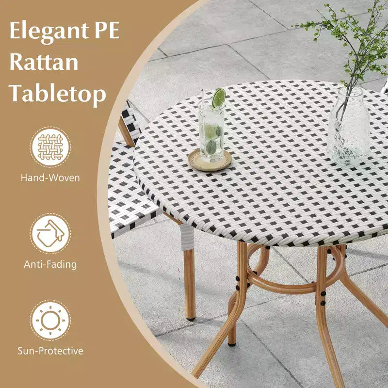 Costway Table de Bistro Extérieure 27,5 po en Rotin PE avec Cadre en Métal Robuste