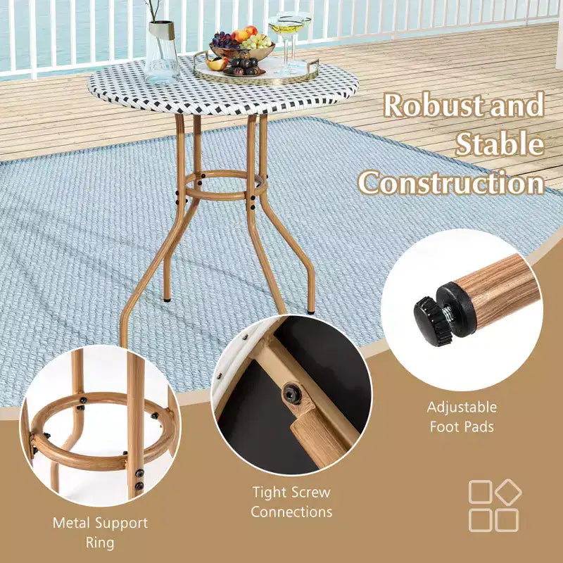 Costway Table de Bistro Extérieure 27,5 po en Rotin PE avec Cadre en Métal Robuste