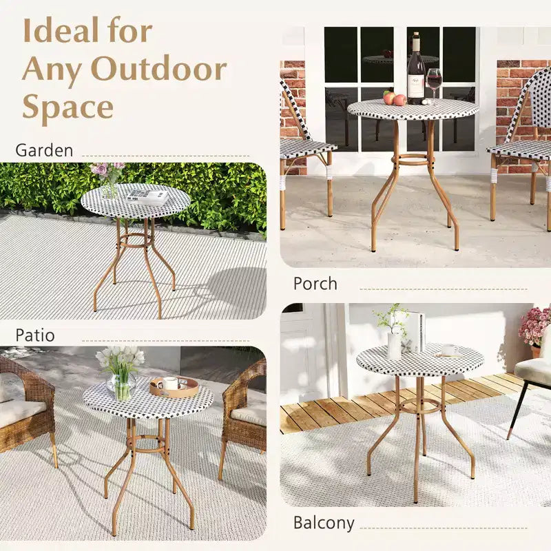 Costway Table de Bistro Extérieure 27,5 po en Rotin PE avec Cadre en Métal Robuste