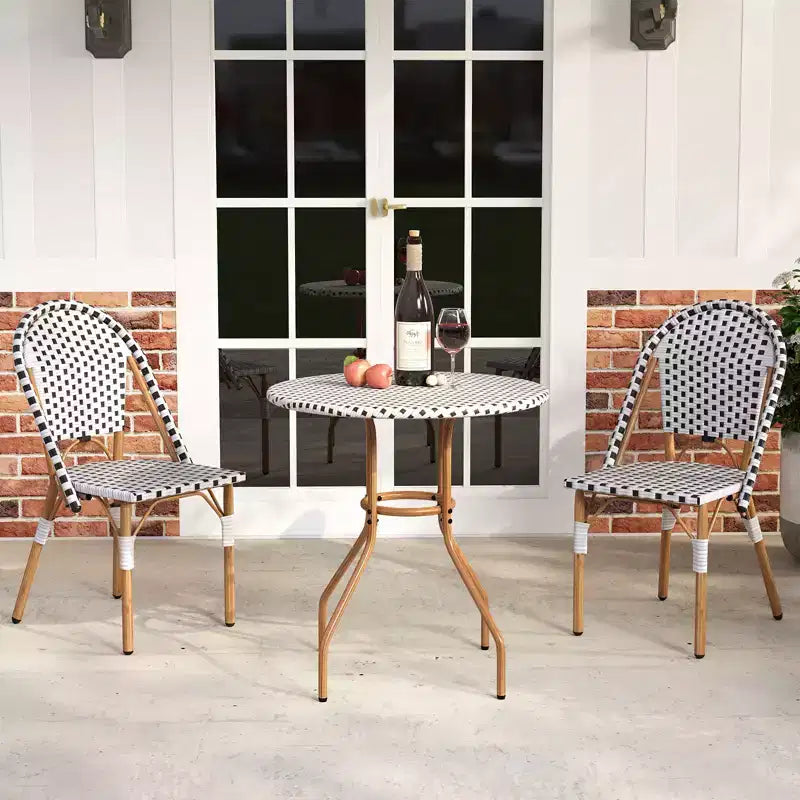 Costway Table de Bistro Extérieure 27,5 po en Rotin PE avec Cadre en Métal Robuste